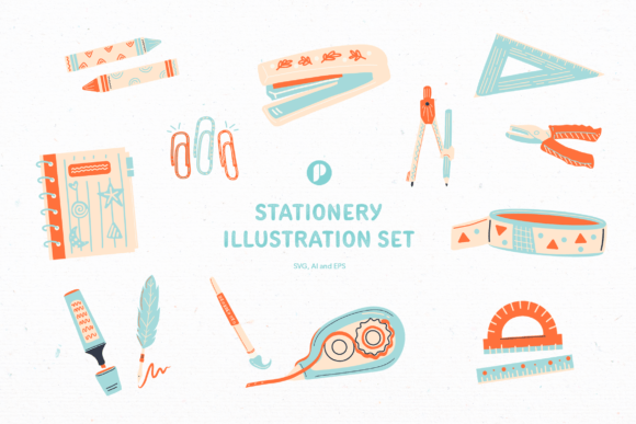 Bright Cute Stationery Illustration Set