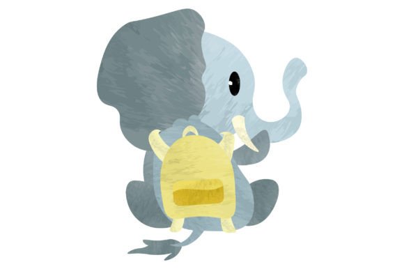 Cute Elephant with Backpack Watercolor for Crafts and School Amp Projects