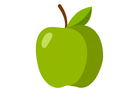 Green Apple with Stem. Juicy Fruit. Teac Graphics