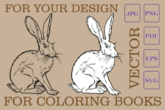 Hare Sitting. Vector Black and White Graphics