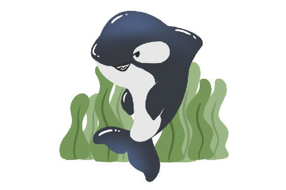 Orca, Kawaii School of Fish - Watercolor