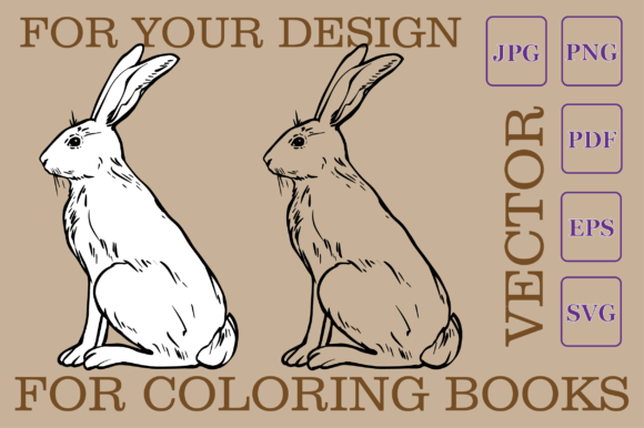 Sitting Hare. Vector Black and White Graphics