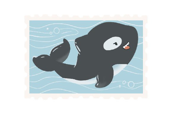 Vintage Postal Stamp - Cute Tuna Fish, Kawaii School of Fish - Watercolor