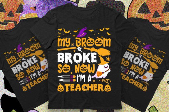 Witch Broom Shirt Design: Graphics and Print Templates for Halloween Sales